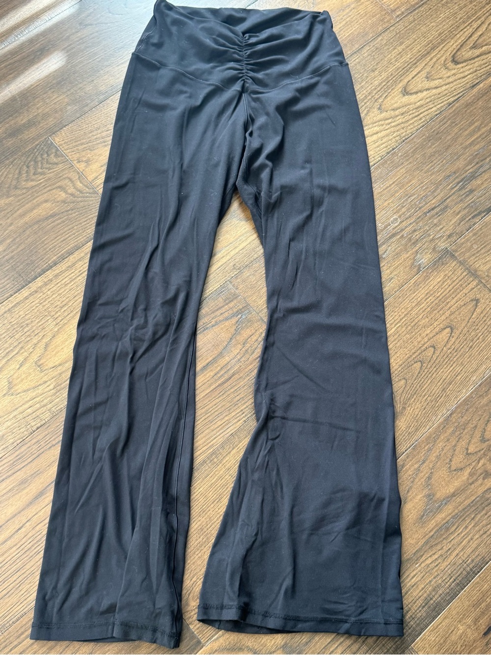 Black Boot-Fit Flare Pants with Ruched Waist